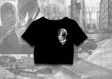 Load image into Gallery viewer, Front view of a 7th circle tattoo & piercing crop top