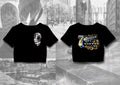 Front and back views of a 7th circle tattoo & piercing crop top