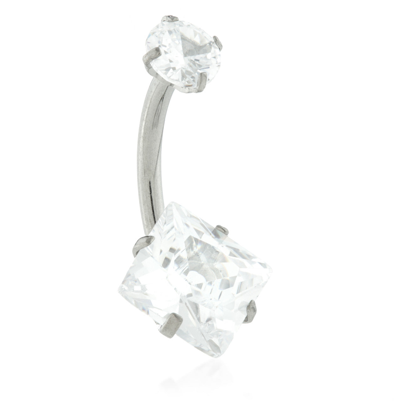 Internal Ti Double Angled Square Gem Belly Bar - 7th Circle Tattoo & Piercing