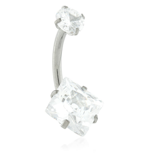 Internal Ti Double Angled Square Gem Belly Bar - 7th Circle Tattoo & Piercing