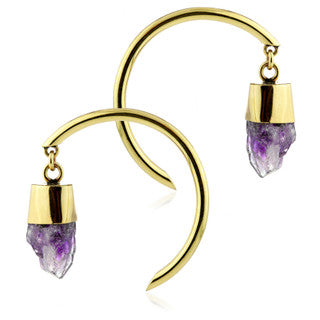 2 × Mandala Jewellery - Amethyst Circular Brass Pull Through Earrings (Pair) - 7th Circle Tattoo & Piercing